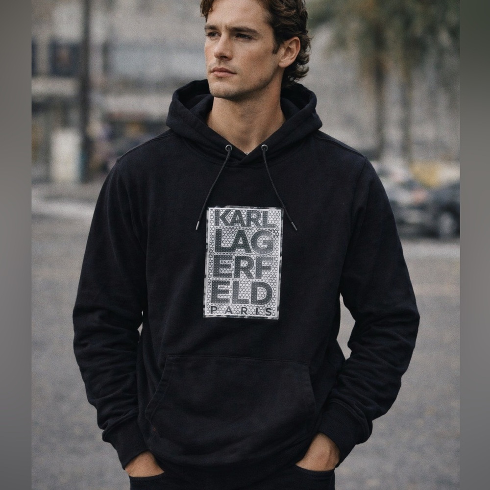 Karl Lagerfeld Paris Logo Bling Black Hoodie Sweatshirt Size S -‎ NWOT